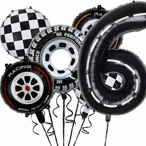XXL-Ballon-Set * RACING CARS * als Deko für Kindergeburtstag und Mottoparty | Zahlen von 1 bis 9 | Formel Rennautos Geburtstag Party Kinder Ballondeko Partydeko, Edition: 6. Geburtstag