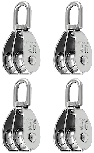 QWORK® 4 Stück M20 Doppel Flaschenzug Edelstahl 304 Umlenkrolle Riemenscheibe für Seile von Seilhebern, Schiffen, Yacht