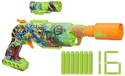 Nerf Zombie Driller Dart Blaster, 16 Nerf Elite-Dartpfeile, drehbarer 5-Dart-Zylinder, abnehmbares Zielfernrohr, Outdoor-Spiele, ab 8 Jahren