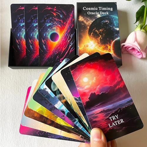 Jrskvaro Baraja de cartas de oráculo del tiempo, cartas de oráculo de tiempo cósmico, cartas de oráculo para principiantes, mazo de oráculo de tiempo divino para ayudarte a predecir marcos de tiempo.