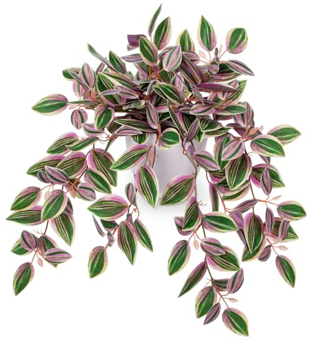 Oairse Fake Plants in Pots 41cm Artificial Trailing Plants String of Plants Fake Potted Plants Faux Tradescantia Zebrina for Indoor Outdoor Home Office Bathroom Kitchen Table Decor