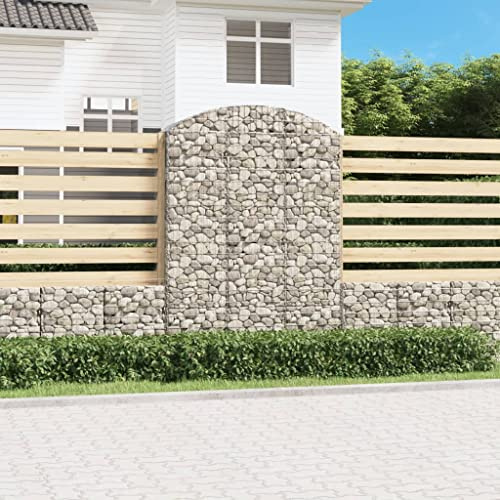 prissent Panier de gabion à arc 150 x 50 x 200/220 cm Gabions Métalliques Gabion Pour Pierres Pratique Panier De Gabions Barrière De Jardin Clôtures Décoratives Fer Galvanisé