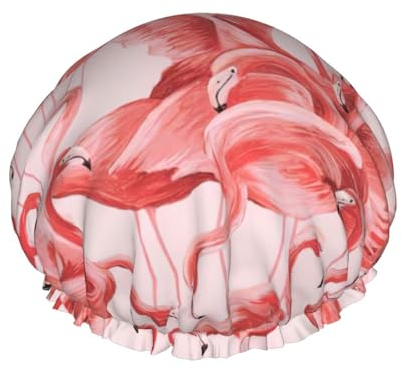WURTON Duschhaube mit Flamingo-Druck, weich, leicht, für langes Haar, atmungsaktiv