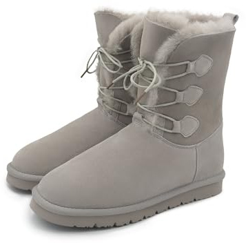 Rohn Moden Lammfell Boots Oslo für Damen, Winter Stiefel aus echtem Schaffell, warme Schneeschuhe in Grau