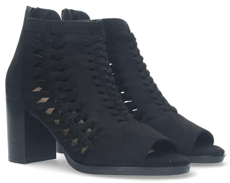 shoes&blues.es 80338-Botin de Tacon para Mujer, con Tiras Trenzadas, de Punta Abierta, Cierre de Cremallera, Comodos.. Talla 36 Negro