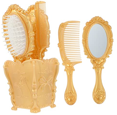 Set 5 Pezzi Spazzola Pettine Districante per Chioma Oro | Plastica, per Chioma Bagnati e Asciutti, Set con Supporto da Tavolo, per Bagno e Ufficio