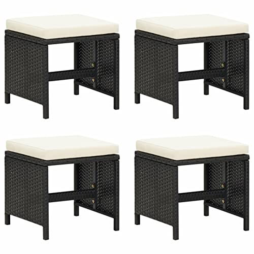 ShGaxin Gartenhocker 4 STK. mit Sitzkissen Poly Rattan Schwarz, Balkon Hocker, Fusshocker Garten, Hocker Garten, Fußhocker Für Sessel, Gartenmöbel Hocker 316748