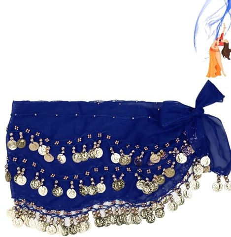 Bessy shop Damen Bauchtanz Gürtel,Chiffon Hüfttuch Bauchtanz Münztuch, Bauchtanz Kostüm Hüfttuch Rock,Gürtel Orientalischer Tanz Damen, Belly Dance Seide Schal Pailletten(Blau)
