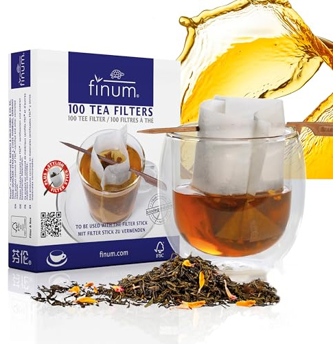 Finum 100 TEEFILTER & STICKS - Papierteefilter, Große Teefilter, loser Tee, Papier-Filter, Einweg Teekannenfilter, Einfülllasche, Biologisch, FSC-Z., Kannen Tee-Filter (60)