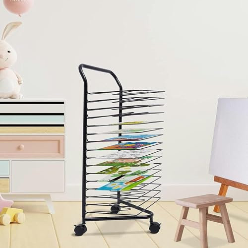 FLTRGO Drahtkunst Trocknungsregal Für Klassenzimmer Farbe Trocknungsregal Art 16 Regale Metall Kunstwerk Aufbewahrung Display Rack Art Trockenstange Mit Rädern Für Klassenzimmermalereien Bastel
