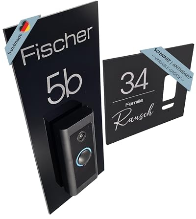 LazerlichtCraft Klingelschild für Ring Video Doorbell Wired/Kabel personalisiert – Acrylglas Blende mit Wunschgravur – Schwarz glänzend oder Anthrazit matt – Türklingel Zubehör