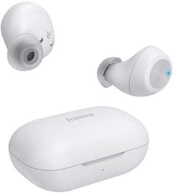 Hama | Auriculares Bluetooth inalámbricos para Deporte - Blanco | Cascos Bluetooth 5.0 con micrófono y ecualizador, IPX4, hasta 16 horas de música, acceso Siri y Google, Control táctil