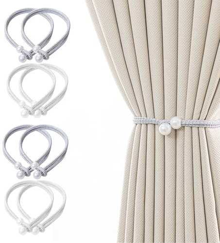 YQCXK 4 Pair 8 articles Curtain Tie Backs Rope, Polyester Hand-Woven Drapery Holdbacks, Pearl Curtain Tiebacks Decorative Tie Backs for Curtains