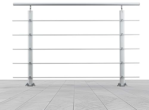 AICA Barandilla de Aluminio, Pasamanos de Escaleras, Parapeto de Aluminio con 5 travesaños para balcón, escaleras, interior y exterior - fijaciones al suelo (150 cm)