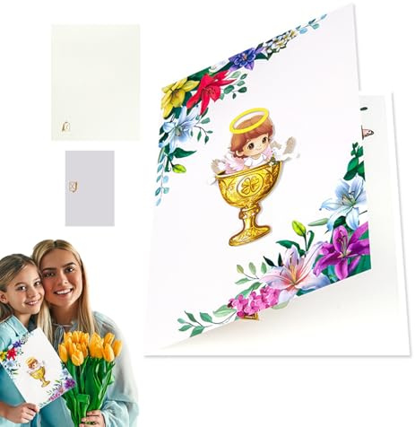 Fogukier Carte de vœux pour baptême – Carte de vœux calice doré – Décoration colorée pour chambre d'enfant, accessoires de bénédiction portables pour un usage quotidien