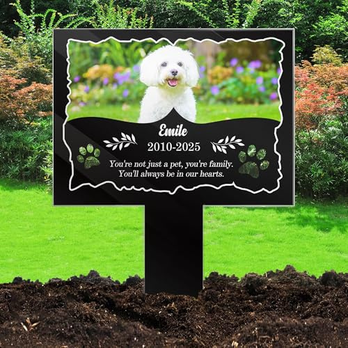 FCLYDER Personalisiert Grabstecker für Haustier, Personalisiertes Tier Grabkreuz mit Foto Gravur, Personalisierte Grabdeko Hund Katze, Wetterfest für Tiergrab Grab