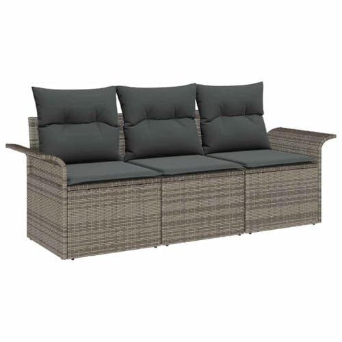 vidaXL Soffset med kudde 3 pcs Grå konstrotting, Modern modulkampanjsoffa, lätt rattansoffa, UV-resistent utomhusmöbel, stiliga terassmöbler