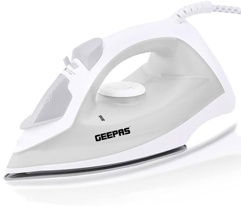 GEEPAS Steam Iron | Clothes Dry & Steam Press | 40s Fast Heat-Up, Vertical Steaming | Nonstick Soleplate & Adjustable Temperature for Ironed Clothes | 210ml Water Tank | 2 Year Warranty 1300W White