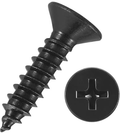 Kozelo 50pcs Phillips Wood Screws - [#8x3/4] Carbon Steel Black | Flat Head Countersunk Self Tapping Screws for Furniture Assembly, Interior Trim, Outdoor Construction