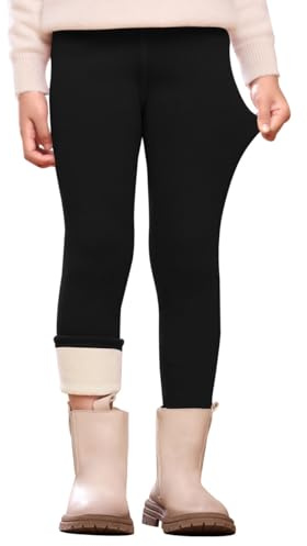 Kfnire Thermal Leggings Kids 3-9 Years Girls Fleece Lined Leggings Cotton Warm Soft Stretchy Size 110-150