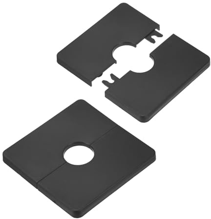 M METERXITY 2-Pack Wall Split Flange, ABS Square Self-Adhesive Escutcheon Plate Cover Buckle for 22mm/0.87in Dia Pipe Accessories/Floor/Ceiling, Plumbing Cover Plates [Black,7mm/0.28in H]