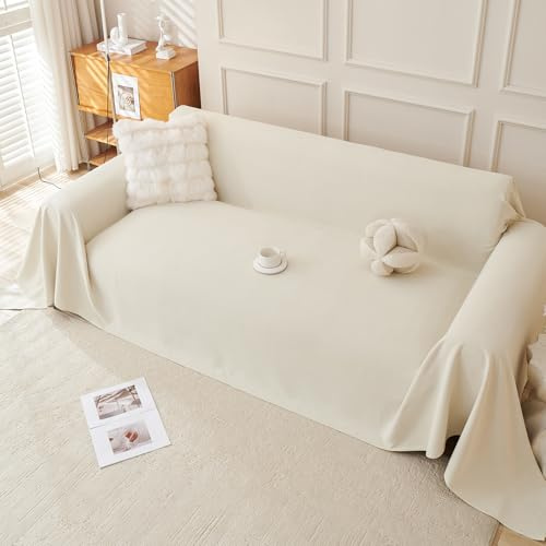 Royhom Sofa Überzug, Chenille Couch Überzug Ecksofa, Sofabezug L Form, Sofa Schutzdecke, Sofahusse mit Armlehne, Sofaüberwurf Decke Weich und Bequem, Beige, 260x180 cm