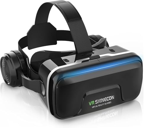 CoCerKet VR Headset, for Smartphones, VR Head Mount Display, Headphone Included, for Smartphones, 3D Glasses, Aspherical Optical Lens, VR Videos, One-Click Reception, 120° Viewing Angle, 1080P,