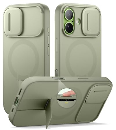 SURITCH Magnetisch hülle Kompatibel mit iPhone 17, Stoßfest Handyhülle Kratzfest Schutzhülle mit Kamera Steuertaste & Kameraabdeckung schieben & verstellbarem Kickstand(Khakigrün)