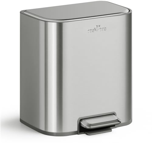 mVm 20L Kitchen Bin,Stainless Steel Trash Bin with Lid,Heavy Duty Step Trash Can with Inner Bucket,Soft Close and Stays Open,Smooth Edge Garbage Bin for Home Office Bedroom