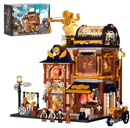 Lumibricks Steampunk Mechanische Werkstatt mit Beleuchtung, 2006 Klemmbausteine, Gebäude-Modell mit Schnellmontage & beweglichen Elementen, Sammler-Bauset für Erwachsene und Jugendliche