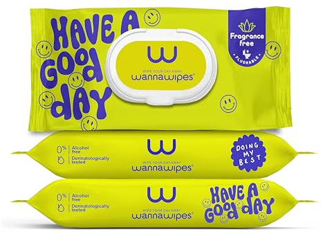 WANNAWIPES Papel Higiénico Húmedo Desechable por el Inodoro – 3x48 (144 Toallitas) con Aloe Vera, Camomila y Vitamina E, Sin Alcohol y Dermatológicamente Testadas