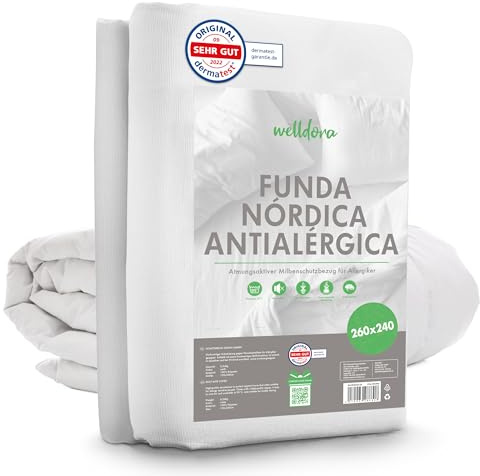 Welldora ǀ Milbenbezug Bettdecke 260x240 ǀ Allergiker Deckenbezug fachärztlich getestet ǀ Premium Encasing mit Reissverschluss ǀ Allergiker Bettwäsche Decke 260x240