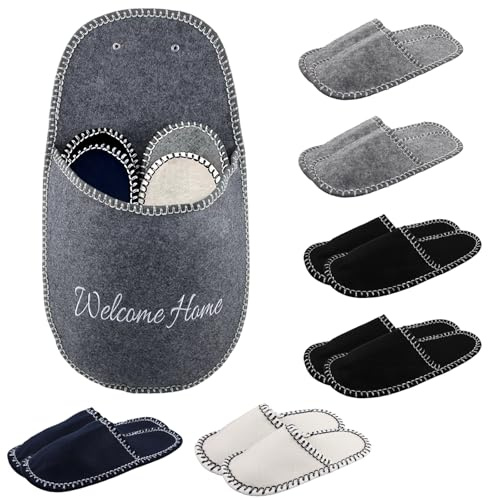 ZoneYan Tofflor Hem Gäster Filt Kit, 6 par Filtskor, Halkfria, Storlekar 36-45, Flerfärgade, Perfekt För Familj, Hotell, Resor