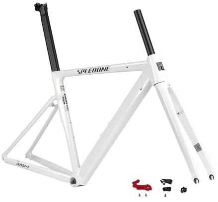700C Ramar För Landsvägscyklar 50/52cm Ram I Aluminiumlegering Fälgbroms Snabbkoppling 100/135mm BSA BB68mm Styv Gaffel I Kolfiber Intern Kabeldragning(White,52cm)