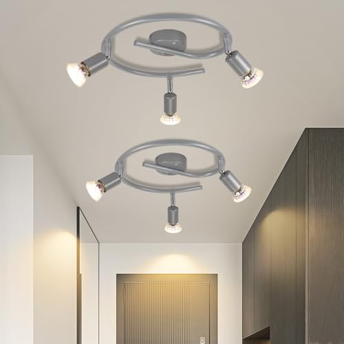 LED Deckenlampe 3 Flammig 2ER Deckenspots Deckenleuchte GU10 Edelstahl Deckenstrahler Schwenkbar 330°Industrial Schlafzimmerlampe Esszimmer Ohne Leuchtmittel