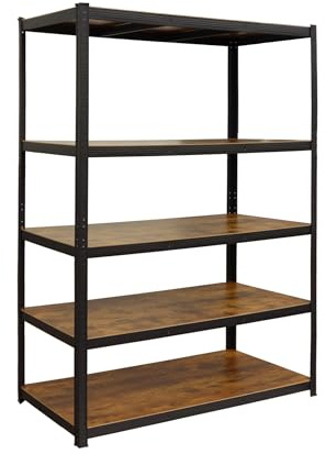 Relaxdays Schwerlastregal, 500 kg, HBT: 200 x 120 x 50 cm, 5 Ebenen, Holzoptik, Lagerregal, Stahl & MDF, schwarz/braun