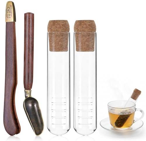 2 PCS Tea Infuser Glass Tea Strainers for Long Leaf Teas with Teaspoon TeaTongs TeaSteeper with Cork for Cup, Gift for Teas Lovers