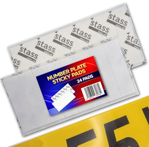 STASS 'PlateFit' Number Plate Sticky Pads (24 Pack), Extra Strong Double Sided Foam Adhesive Strips, Drill-Free Mounting Tape for UK Registration/Licence Plates, Weatherproof