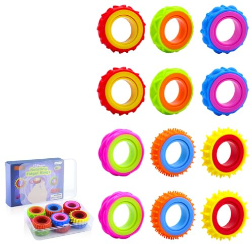 Fidget Ring Toys Lot de 12 jouets sensoriels pour enfants et adultes, anneaux de massage pour doigts, anneau d'acupression, anti-stress, anxiété, autisme, relaxation silencieuse, cadeau d'anniversaire