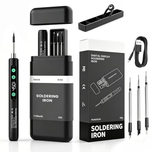Lötkolben Set, Lötkolben Akku mit 3 Lötspitzen, Einstellbarer Temperatur 180℃-450℃, USB-C Kabelloses Akkulötkolben mit LED-Anzeige für Elektronikreparatur & Heimwerkerarbeiten
