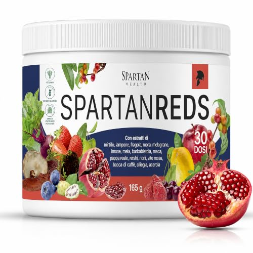 Spartan Health – Spartan Reds – Integratore Antiossidante Energizzante con Maca, Reishi e Noni – L'Evoluzione dell'Estratto di Mirtillo Rosso e Vitamine Vegetali – Superfood in Polvere