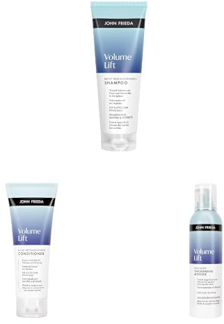 John Frieda Volume Lift Styling Set – Nicht beschwerendes Shampoo, 250 ml, Nicht beschwerender Conditioner, 250 ml, Kickstarter Thickening Mousse, 200 ml – Haartyp: plattes oder feines Haar