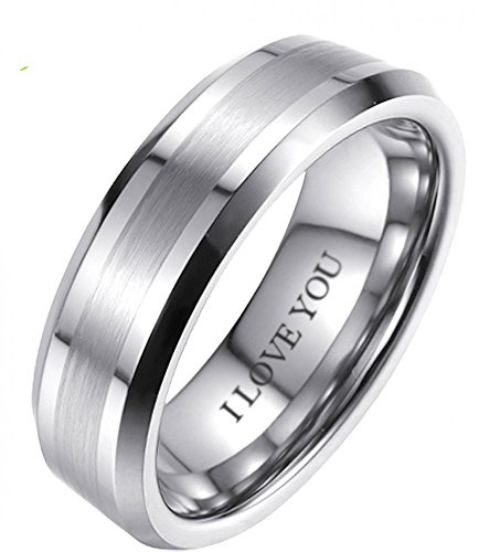 BESTTOHAVE Mens/Unisex Tungsten Carbide Wedding Engagement Scratch Resistant 6mm Band Ring - Engraved with I love you M