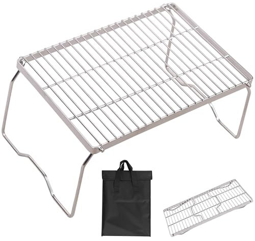 REDCAMP 17 Large Folding Campfire Grill 304 Stainless Steel Grate, Heavy Duty Portable Camping Grill with Carrying Bag for Outdoor Cooking Backpacking Hiking Picnics BBQ