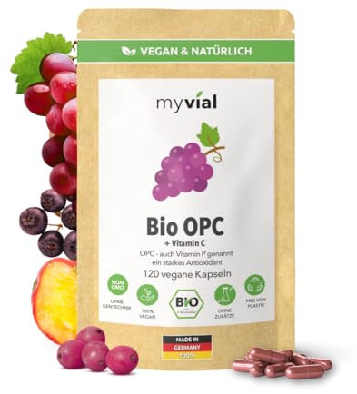 Bio OPC Traubenkern Aronia Kapseln – 120 Stück – Hochdosiert 400 mg – Mit natürlichem Vitamin C aus Acerola – Vegan & Laborgeprüft – Aus deutschen Weintrauben – Produziert in Deutschland