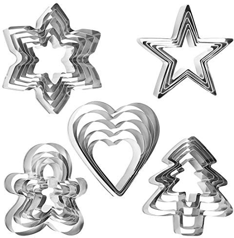 Ausstecher Ausstechformen Weihnachten, 25 Stück Plätzchenausstecher Set, Keksausstecher aus Edelstahl, Keksform Herz Lebkuchenmann Stern Schneeflocke Tannenbaum, Cookie Cutters für Weihnachten Kekse
