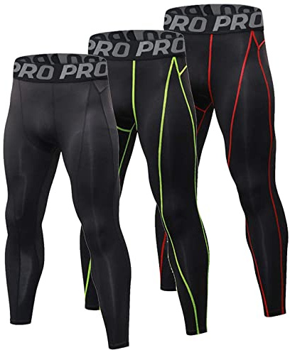 YUSHOW Lot de 3 Caleçon Long Homme Thermique sous-Vêtement Chaud Collant Homme Hiver Legging Doux et Léger-Noir+Ligne Rouge+Ligne Verte-M
