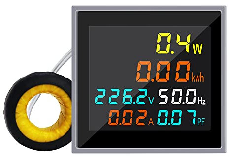 KETOTEK Digital Voltmeter Ammeter 6 in 1 AC 50.0-300.0V 100A Electric Energy Monitor Watt kWh Meter Power Factor Meter Current Voltage Amperage Tester HD LCD Display with CT
