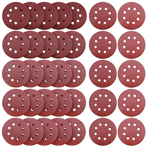 35 Pièces 125mm Disques de Ponçage Papier Abrasifs 40/60/80/120/150/180/240 Grain pour Poncer/Polir/Dérouiller pour Ponceuse Excentrique de 8 Trous