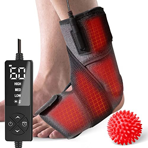 sticro Fußgelenk-Heizkissen zur Linderung von Achillessehnenentzündung und Plantarfasziitis, beheizte Knöchelbandage, Fußheizkissen mit Massageball für verstauchte Knöchel, Arthritis, Fuß, Ferse